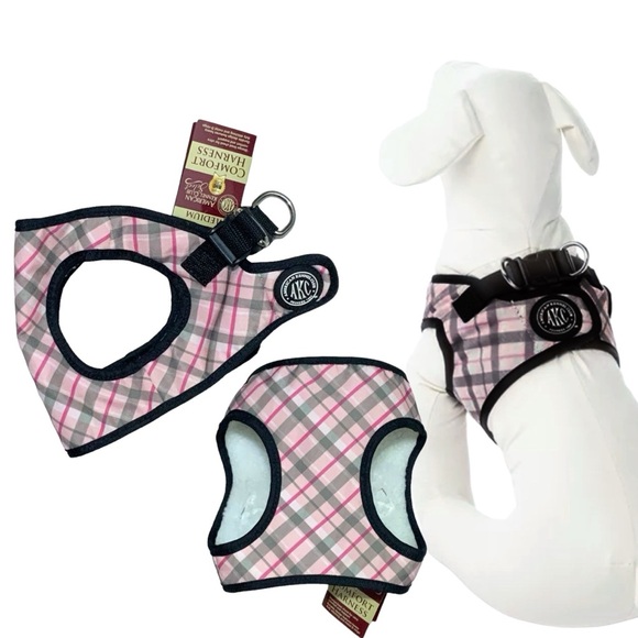 American Kennel Club Dog Harness Vest  Designer Tartan Plaid Sherpa Lined Pink M - Picture 16 of 16